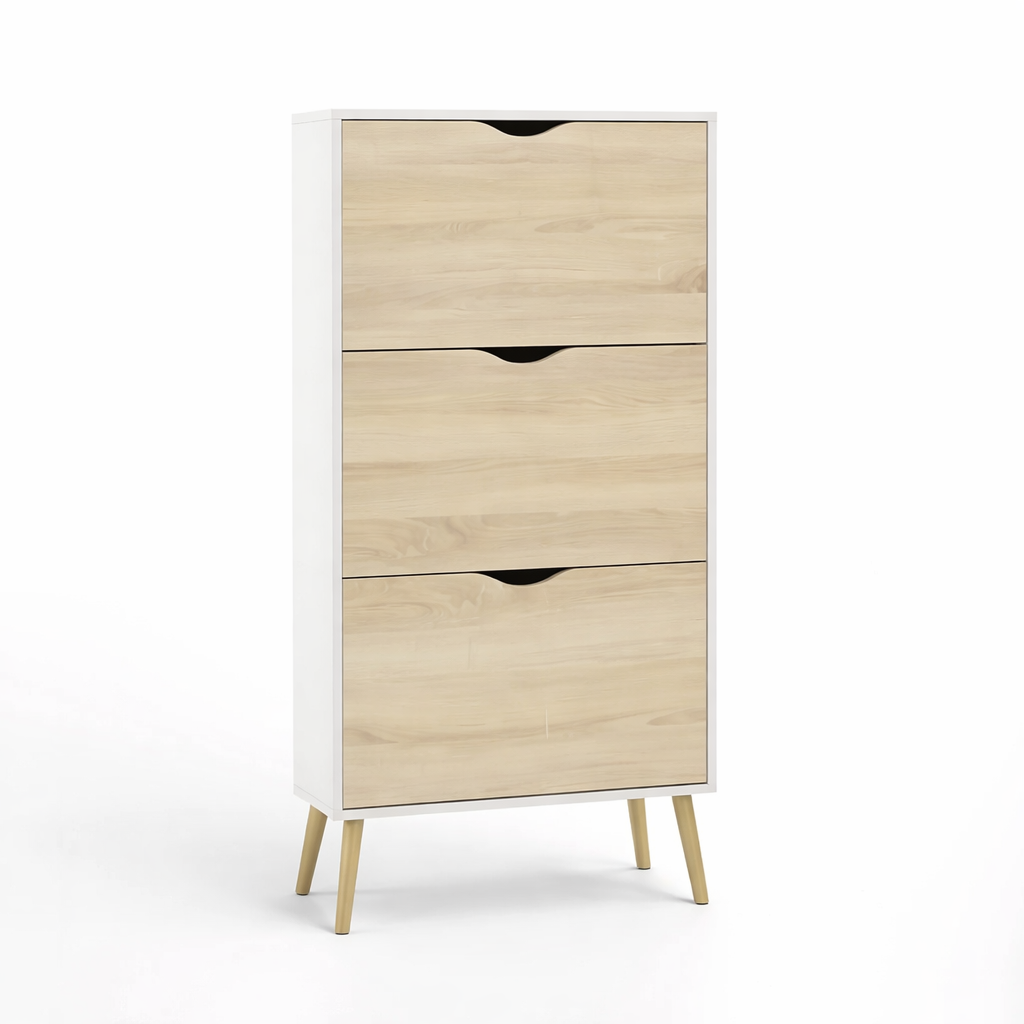 Meuble à chaussures vertical blanc et chêne 12 paires 70,2 x 23,9 x 138,9 cm