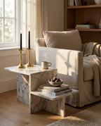 Table basse Harmony blanc/gris effet marbre – 80 x 40 x 40 cm