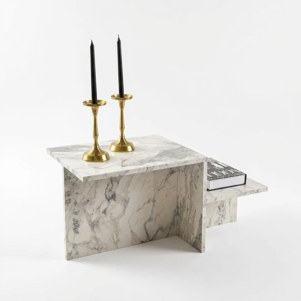 Table basse Harmony blanc/gris effet marbre – 80 x 40 x 40 cm