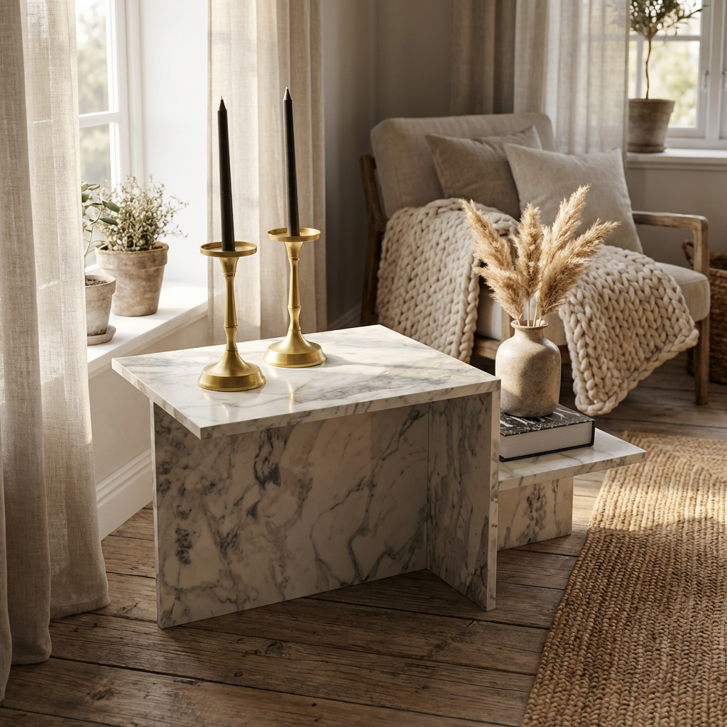 Table basse Harmony blanc/gris effet marbre – 80 x 40 x 40 cm