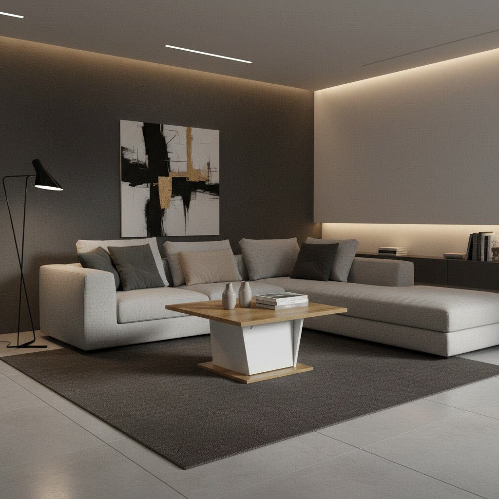 Table basse carrée blanc et chêne – 69 x 69 x 38 cm