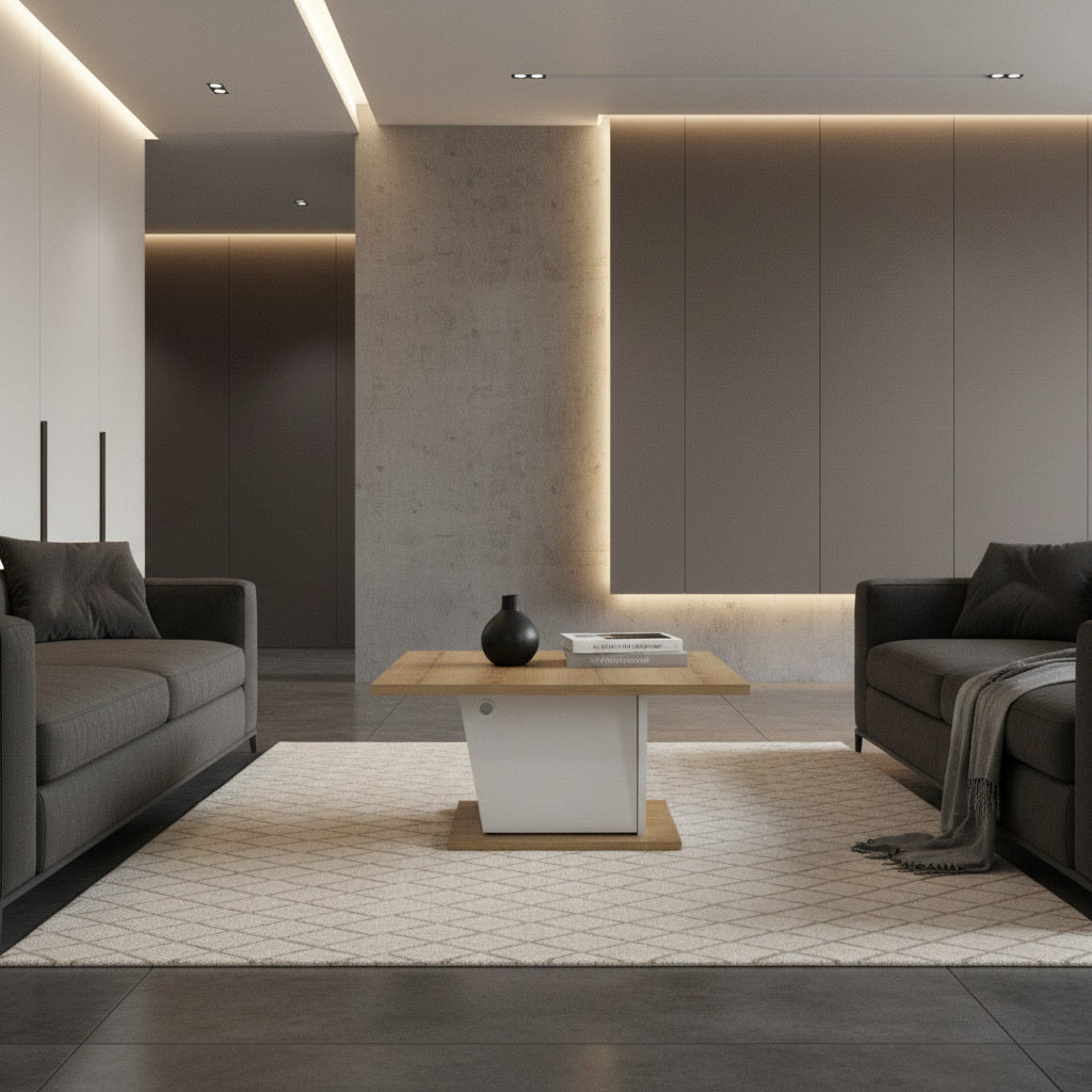 Table basse carrée blanc et chêne – 69 x 69 x 38 cm