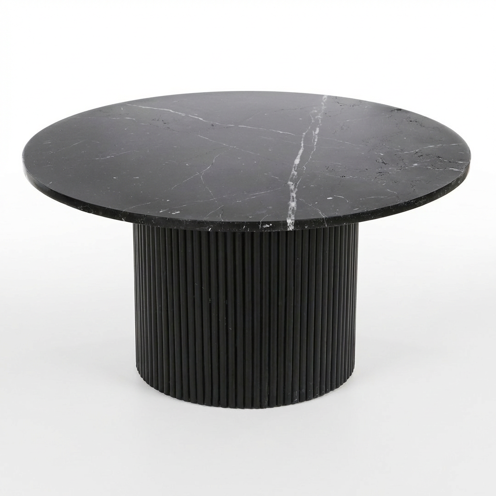 Table basse ronde bois et marbre – 80 x 80 x 42 cm