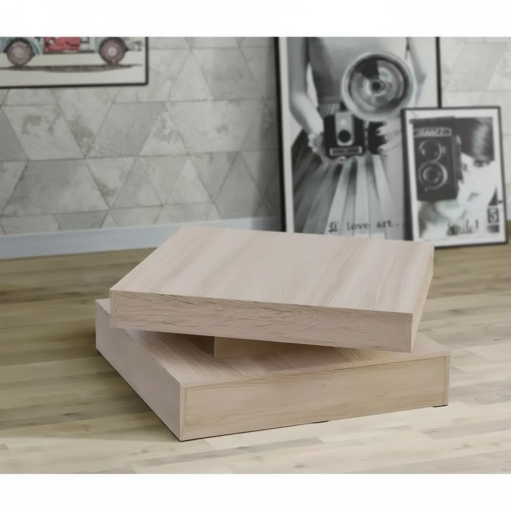 Table basse carrée en bois avec plateau tournant 78 x 78 x 36 cm