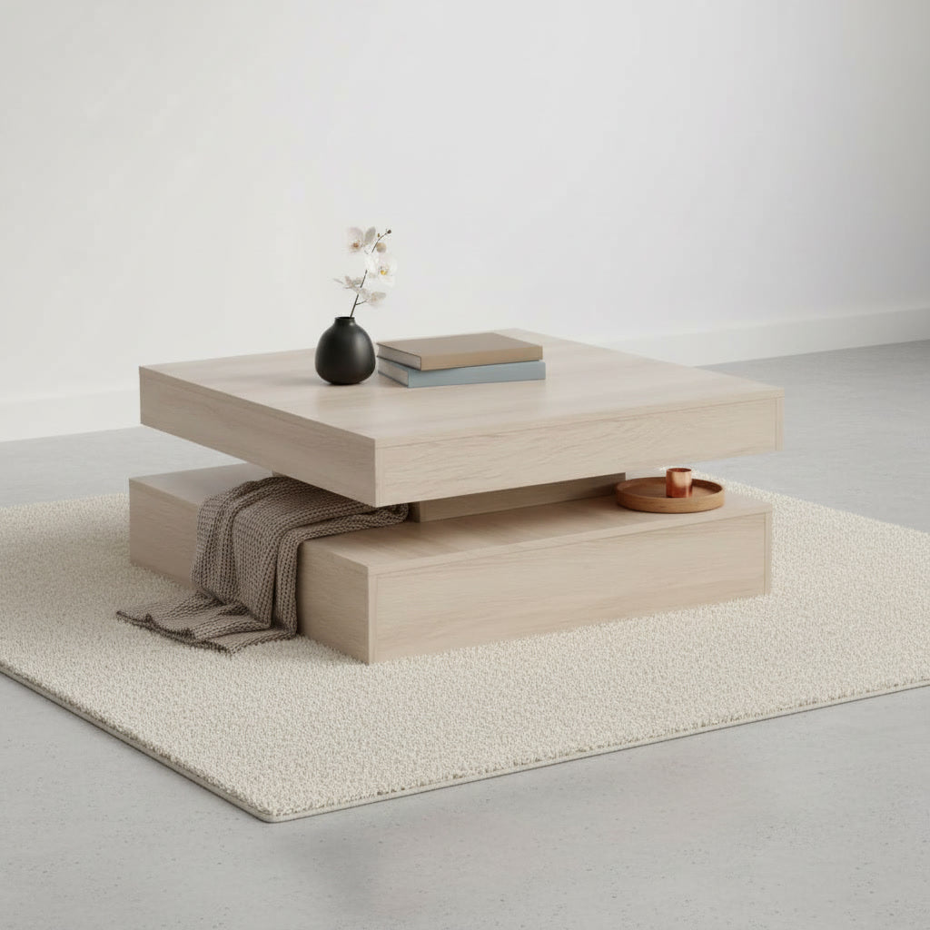 Table basse carrée en bois avec plateau tournant 78 x 78 x 36 cm