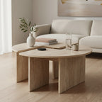 Table basse ronde effet marbre travertin 90 x 90 x 41 cm