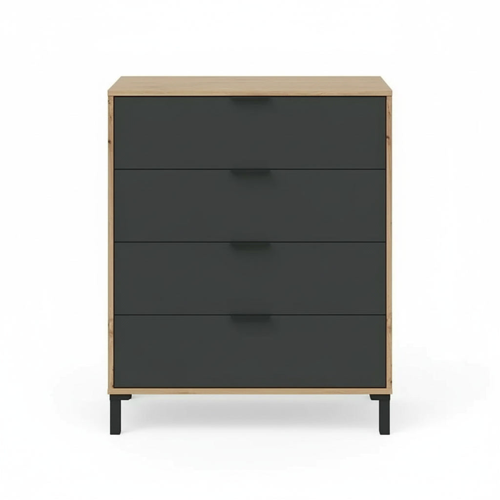 Commode compacte 4 tiroirs noir et marron 77,5 x 40 x 93,5 cm