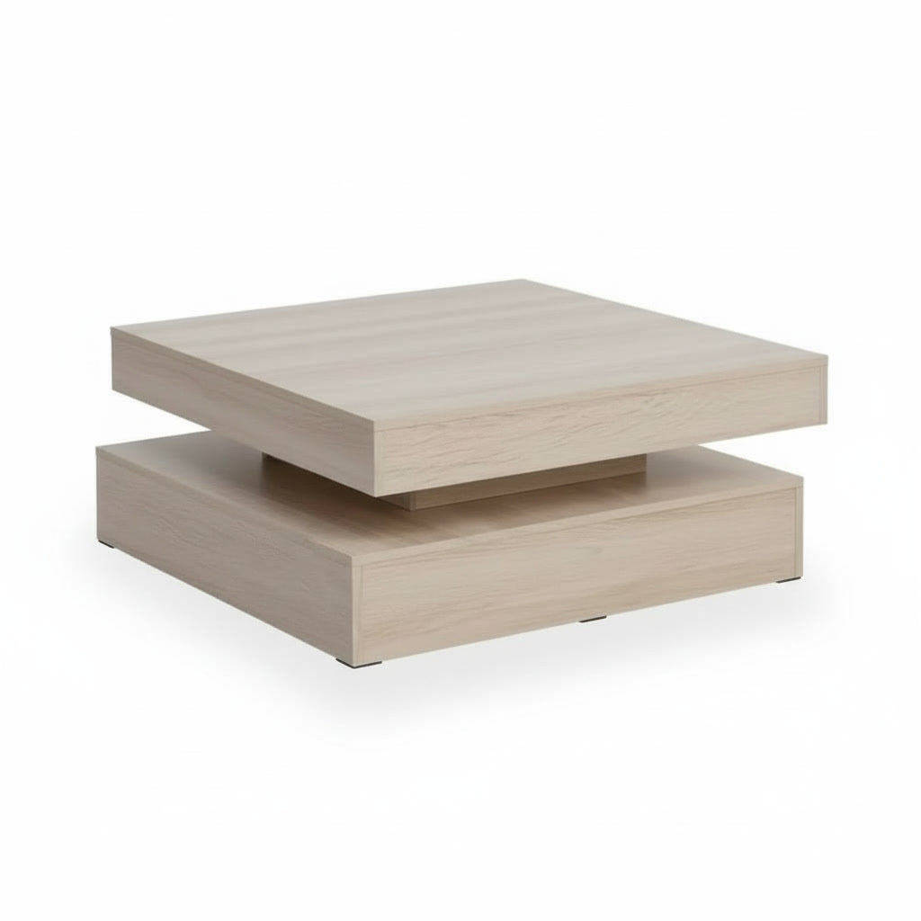 Table basse carrée en bois avec plateau tournant 78 x 78 x 36 cm