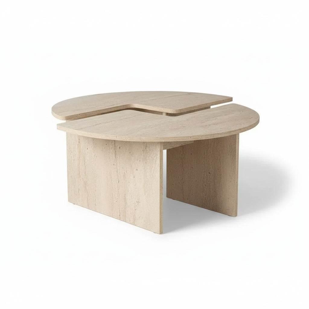 Table basse ronde effet marbre travertin 90 x 90 x 41 cm