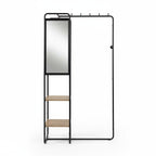 Meuble d’entrée avec miroir et étagères en métal et finition bois – 100 x 185 x 37 cm