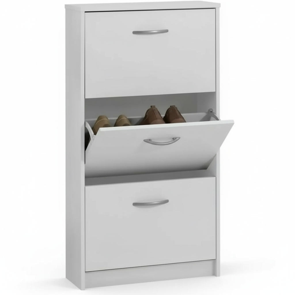 Meuble à chaussures vertical blanc 3 rabats 6 paires 58,5 x 104,5 x 17 cm