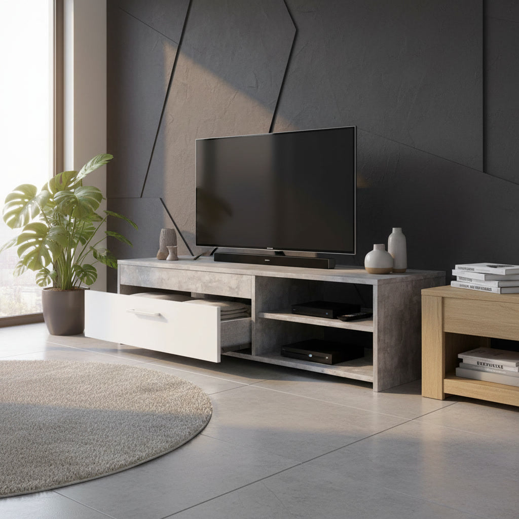 Meuble TV blanc et gris clair 120 x 42,1 x 31,8 cm