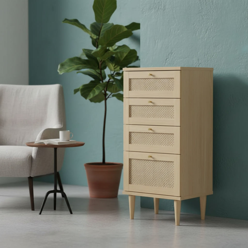 Commode compacte 4 tiroirs finition chêne 50,4 x 41,4 x 108,8 cm