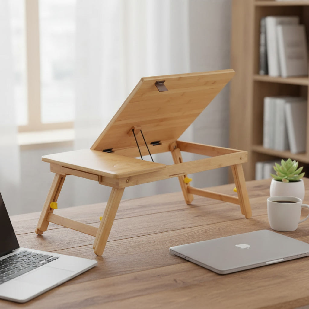 Table d’appoint pliable en bambou avec plateau inclinable 53,5 cm