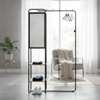 Meuble d’entrée avec miroir et étagères en métal et finition bois – 100 x 185 x 37 cm