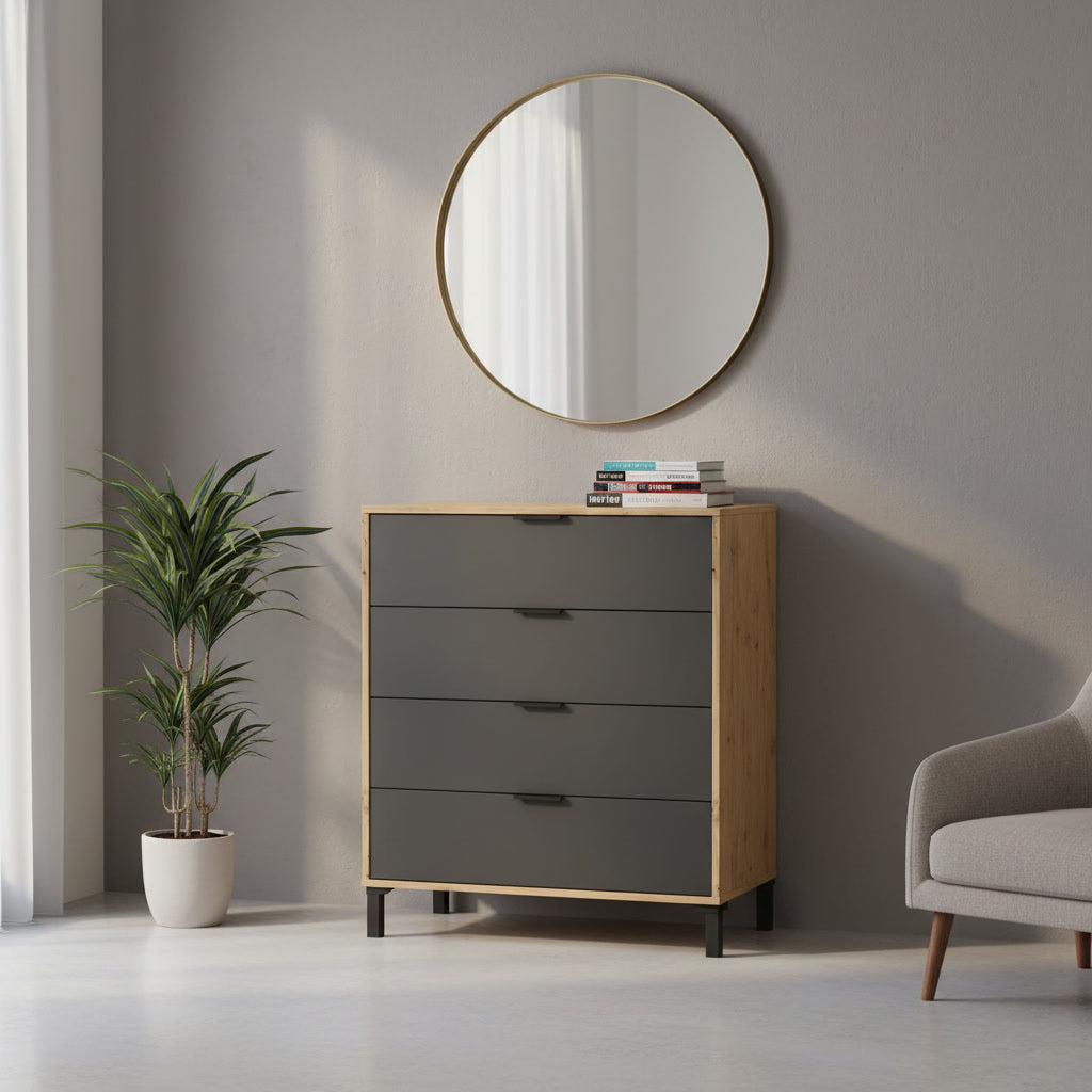 Commode compacte 4 tiroirs noir et marron 77,5 x 40 x 93,5 cm