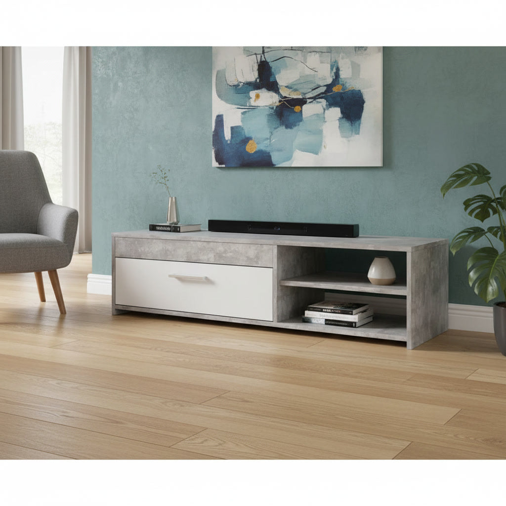 Meuble TV blanc et gris clair 120 x 42,1 x 31,8 cm