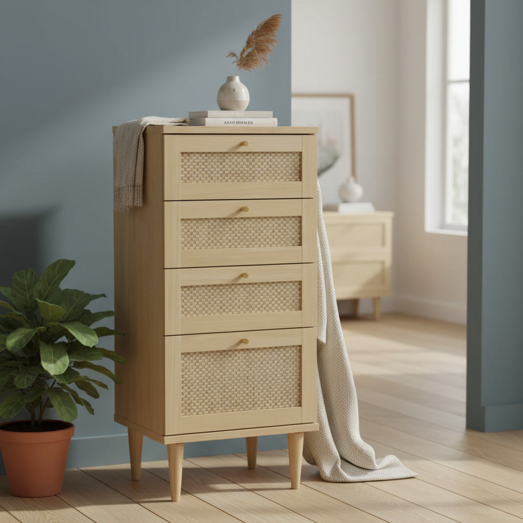 Commode compacte 4 tiroirs finition chêne 50,4 x 41,4 x 108,8 cm