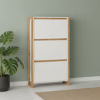 Meuble à chaussures vertical blanc et chêne 12 paires 70 x 25 x 125 cm