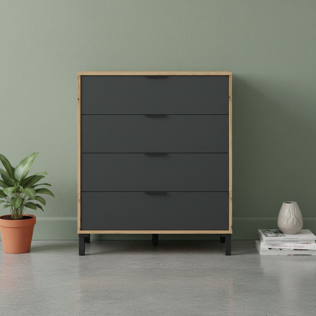 Commode compacte 4 tiroirs noir et marron 77,5 x 40 x 93,5 cm