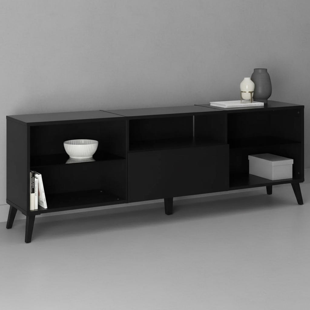 Meuble TV rectangulaire noir 154 x 32 x 52 cm