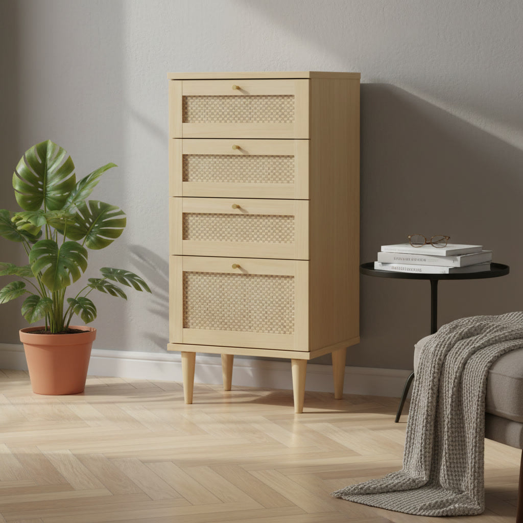 Commode compacte 4 tiroirs finition chêne 50,4 x 41,4 x 108,8 cm