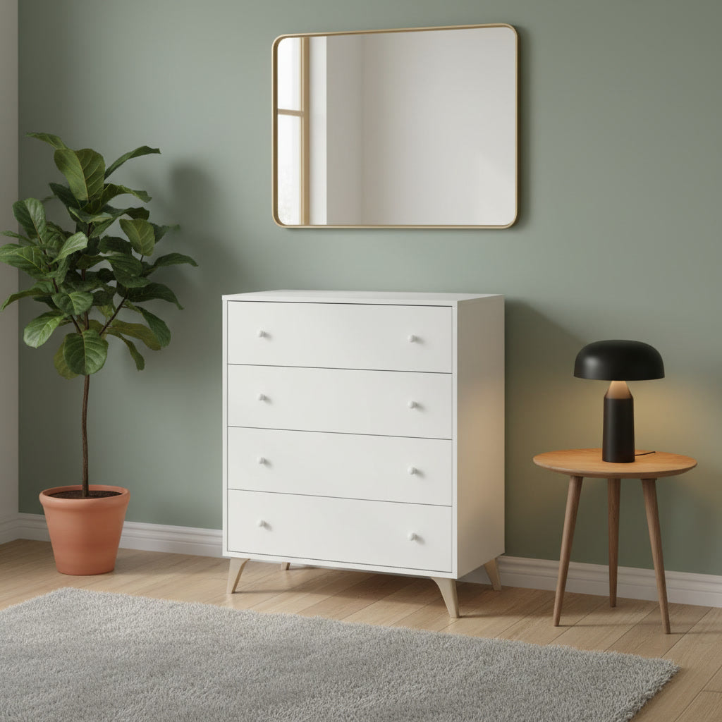 Commode compacte blanche 4 tiroirs 95 x 77,5 x 40 cm