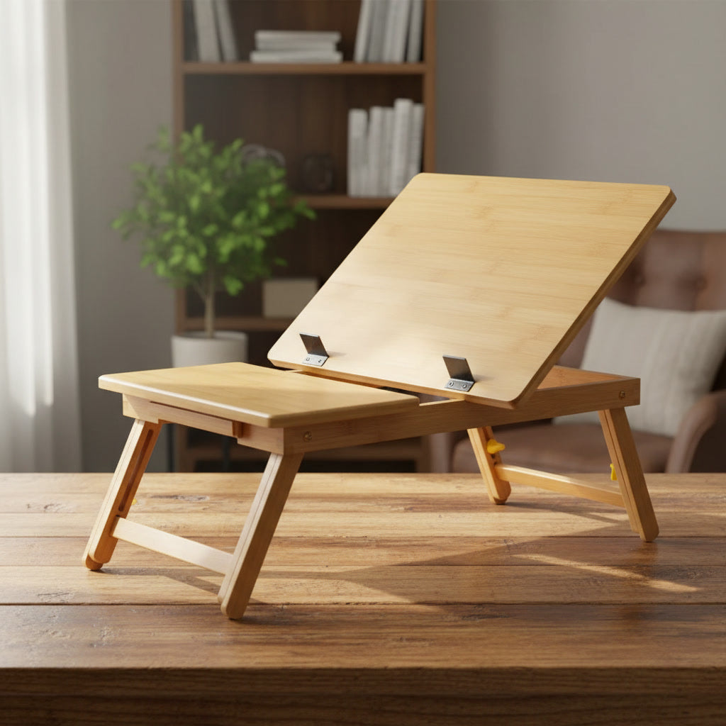 Table d’appoint pliable en bambou avec plateau inclinable 53,5 cm