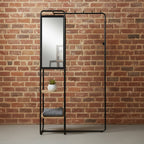 Meuble d’entrée avec miroir et étagères en métal et finition bois – 100 x 185 x 37 cm