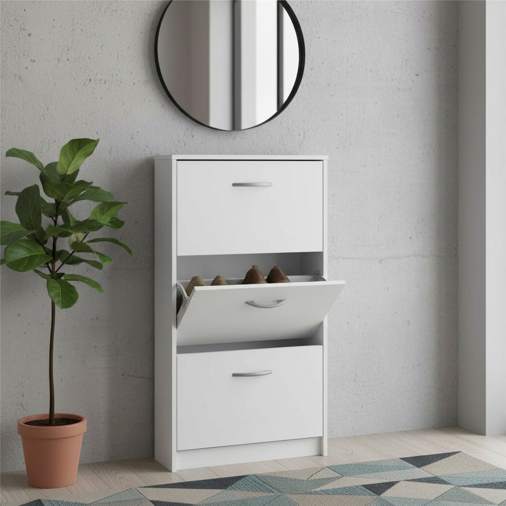 Meuble à chaussures vertical blanc 3 rabats 6 paires 58,5 x 104,5 x 17 cm