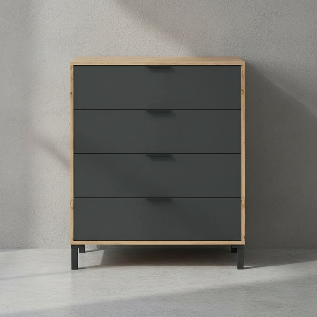 Commode compacte 4 tiroirs noir et marron 77,5 x 40 x 93,5 cm