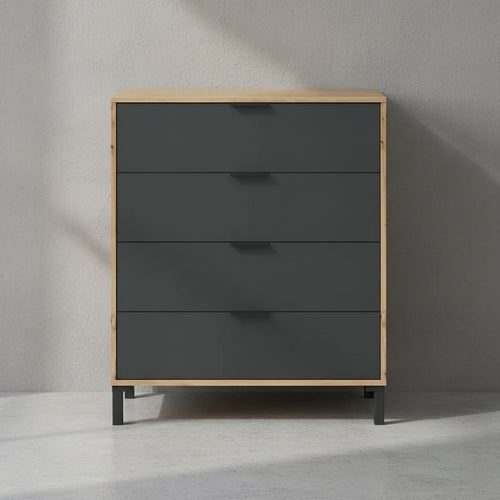 Commode compacte 4 tiroirs noir et marron 77,5 x 40 x 93,5 cm