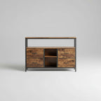 Buffet de rangement bois et métal avec éclairage LED – 4 tiroirs et étagères