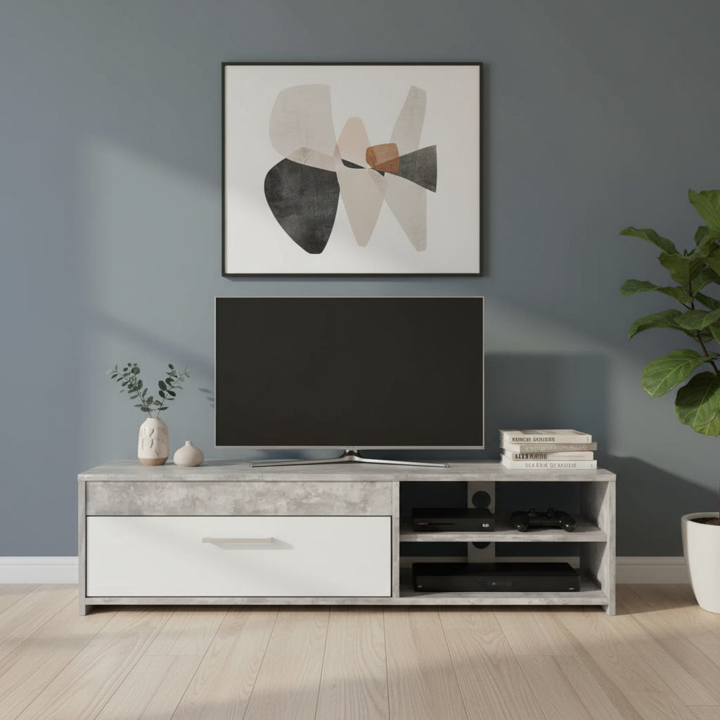 Meuble TV blanc et gris clair 120 x 42,1 x 31,8 cm