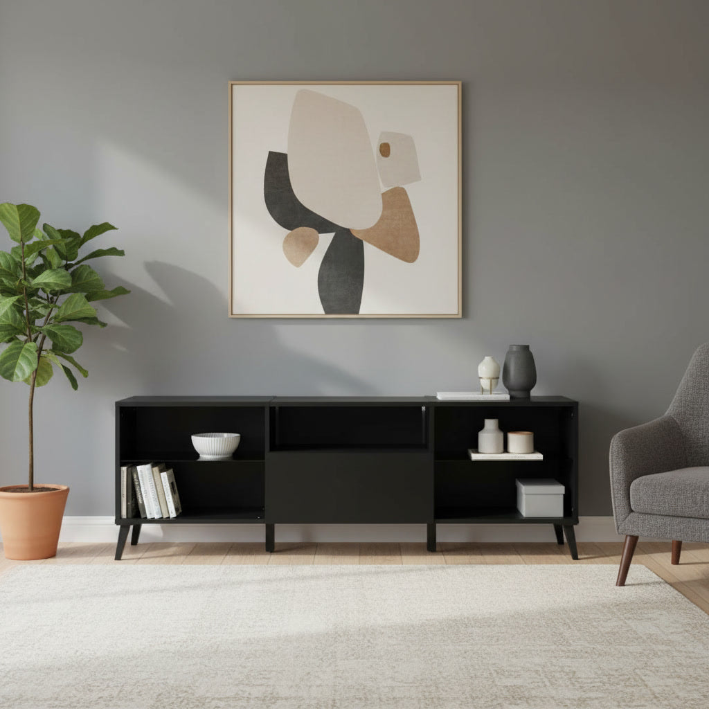 Meuble TV rectangulaire noir 154 x 32 x 52 cm