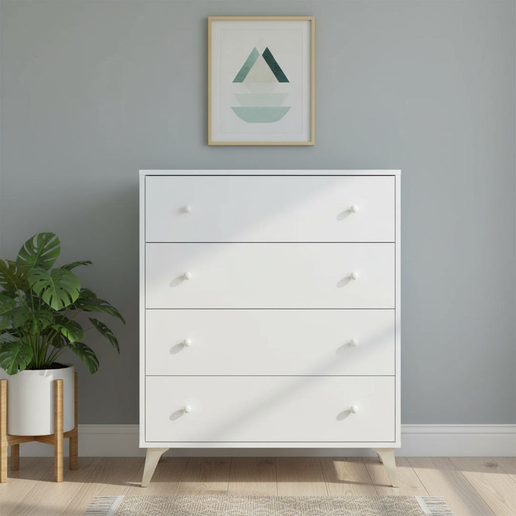 Commode compacte blanche 4 tiroirs 95 x 77,5 x 40 cm