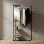 Meuble d’entrée avec miroir et étagères en métal et finition bois – 100 x 185 x 37 cm