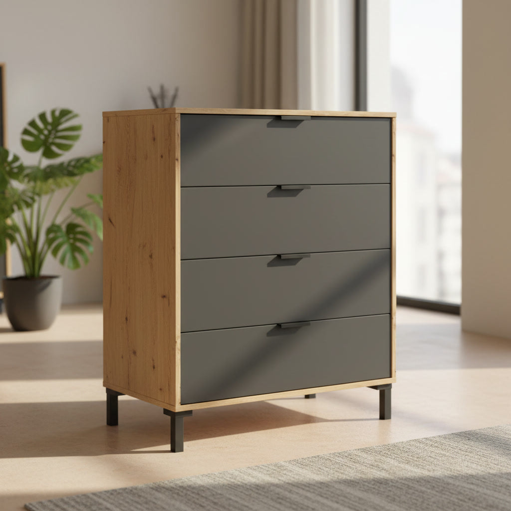 Commode compacte 4 tiroirs noir et marron 77,5 x 40 x 93,5 cm