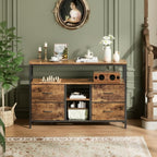 Buffet de rangement bois et métal avec éclairage LED – 4 tiroirs et étagères