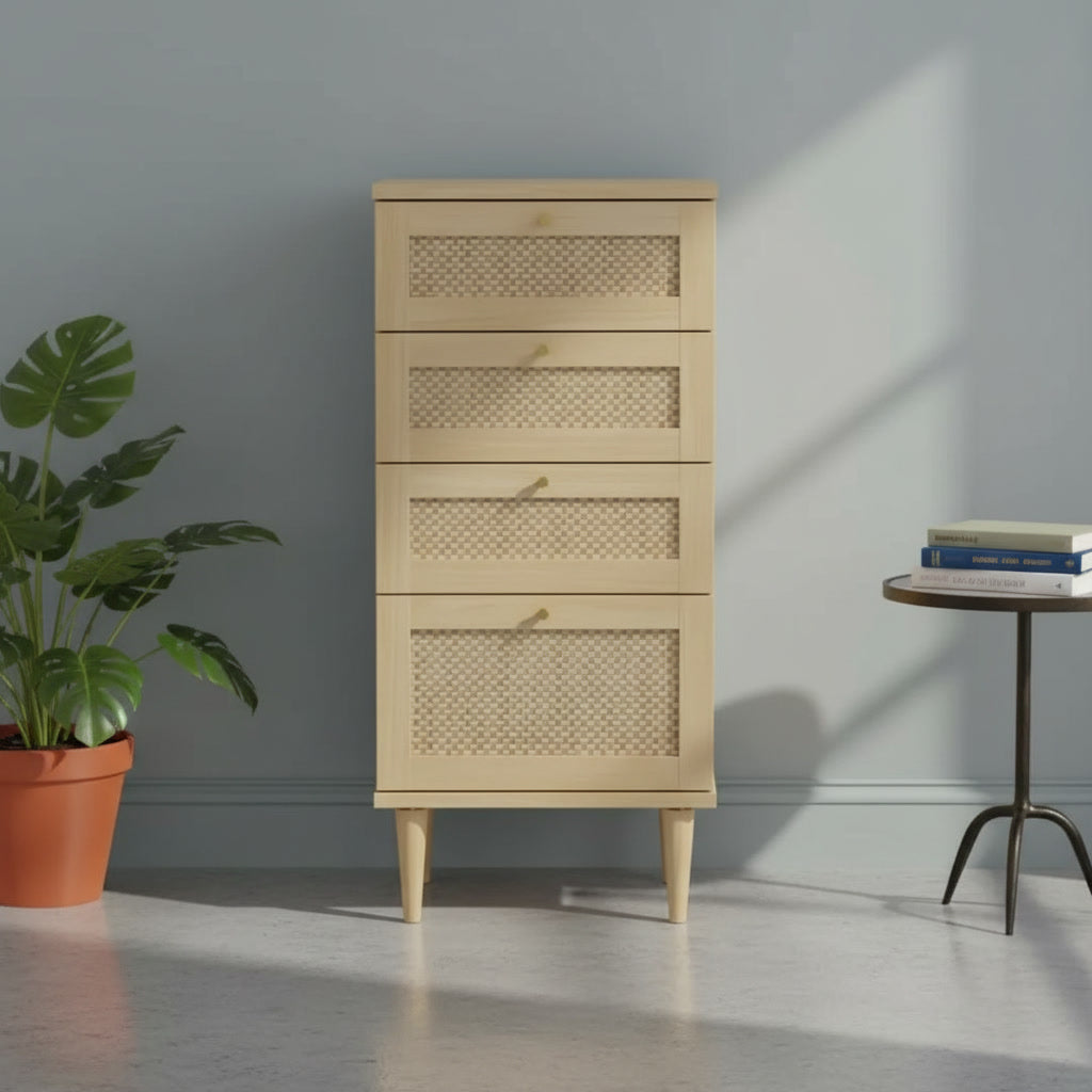 Commode compacte 4 tiroirs finition chêne 50,4 x 41,4 x 108,8 cm