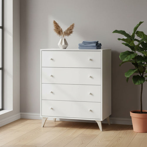 Commode compacte blanche 4 tiroirs 95 x 77,5 x 40 cm