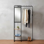 Meuble d’entrée avec miroir et étagères en métal et finition bois – 100 x 185 x 37 cm