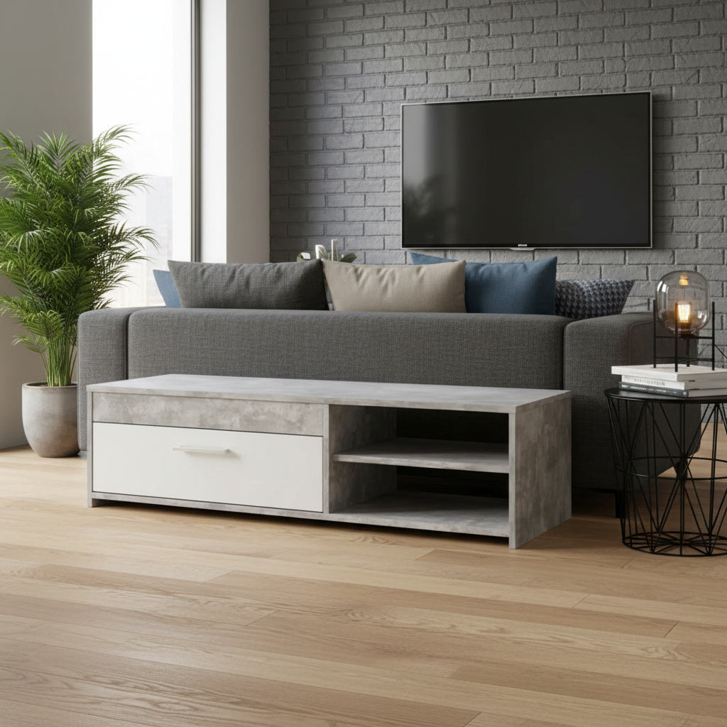 Meuble TV blanc et gris clair 120 x 42,1 x 31,8 cm