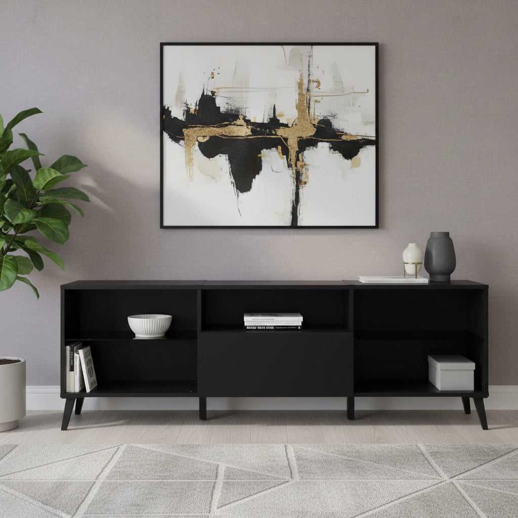 Meuble TV rectangulaire noir 154 x 32 x 52 cm