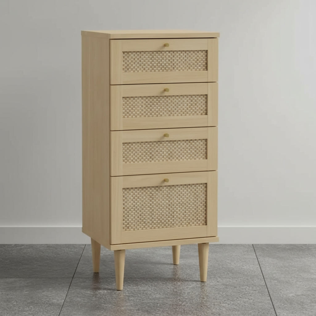 Commode compacte 4 tiroirs finition chêne 50,4 x 41,4 x 108,8 cm