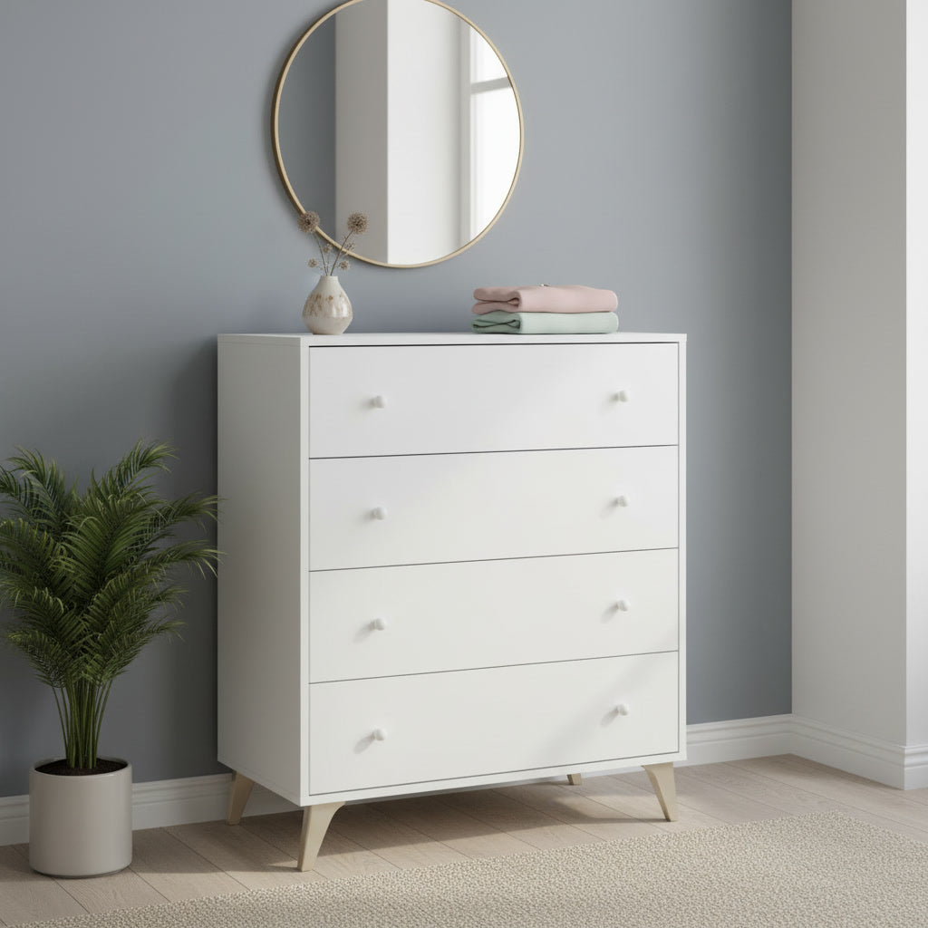 Commode compacte blanche 4 tiroirs 95 x 77,5 x 40 cm