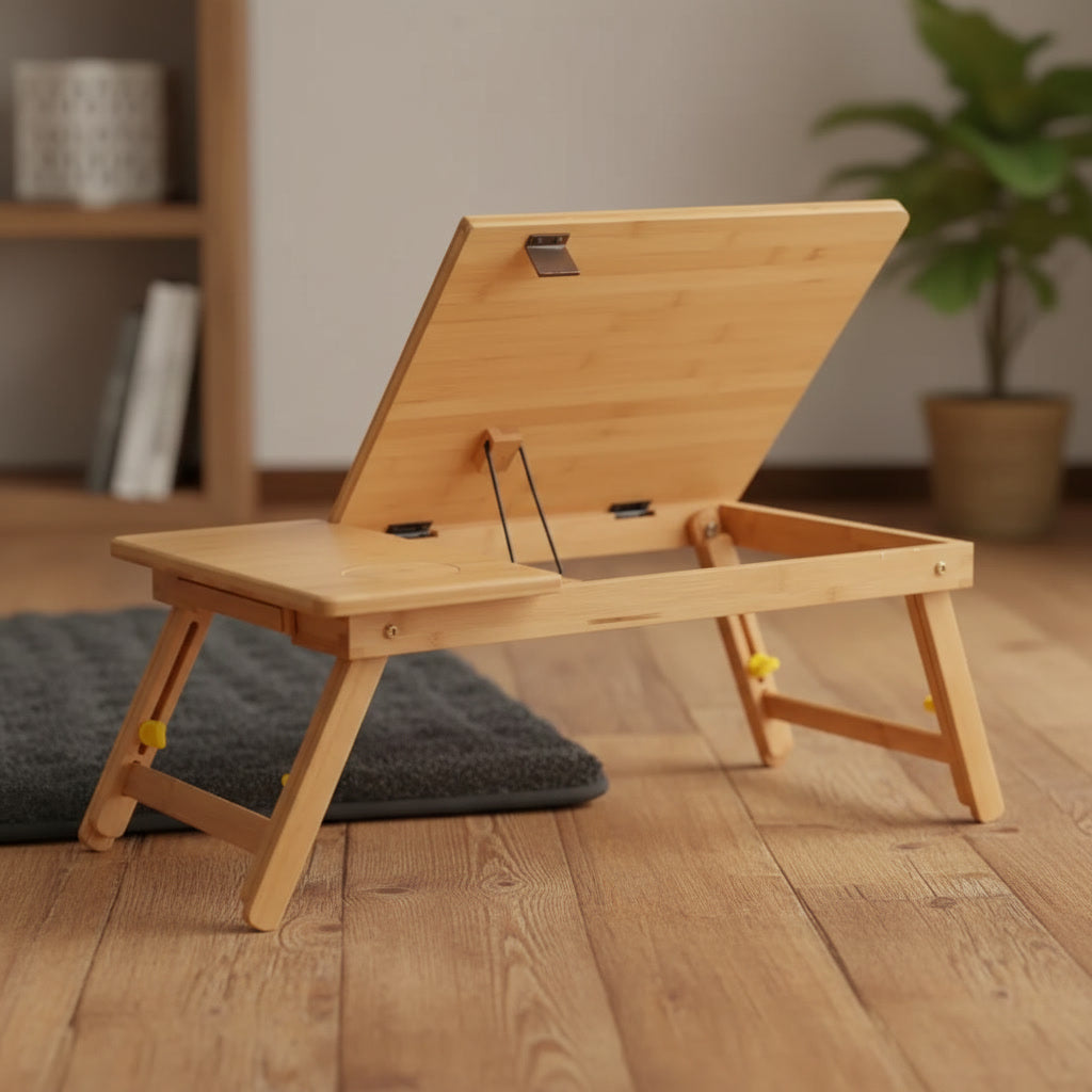 Table d’appoint pliable en bambou avec plateau inclinable 53,5 cm