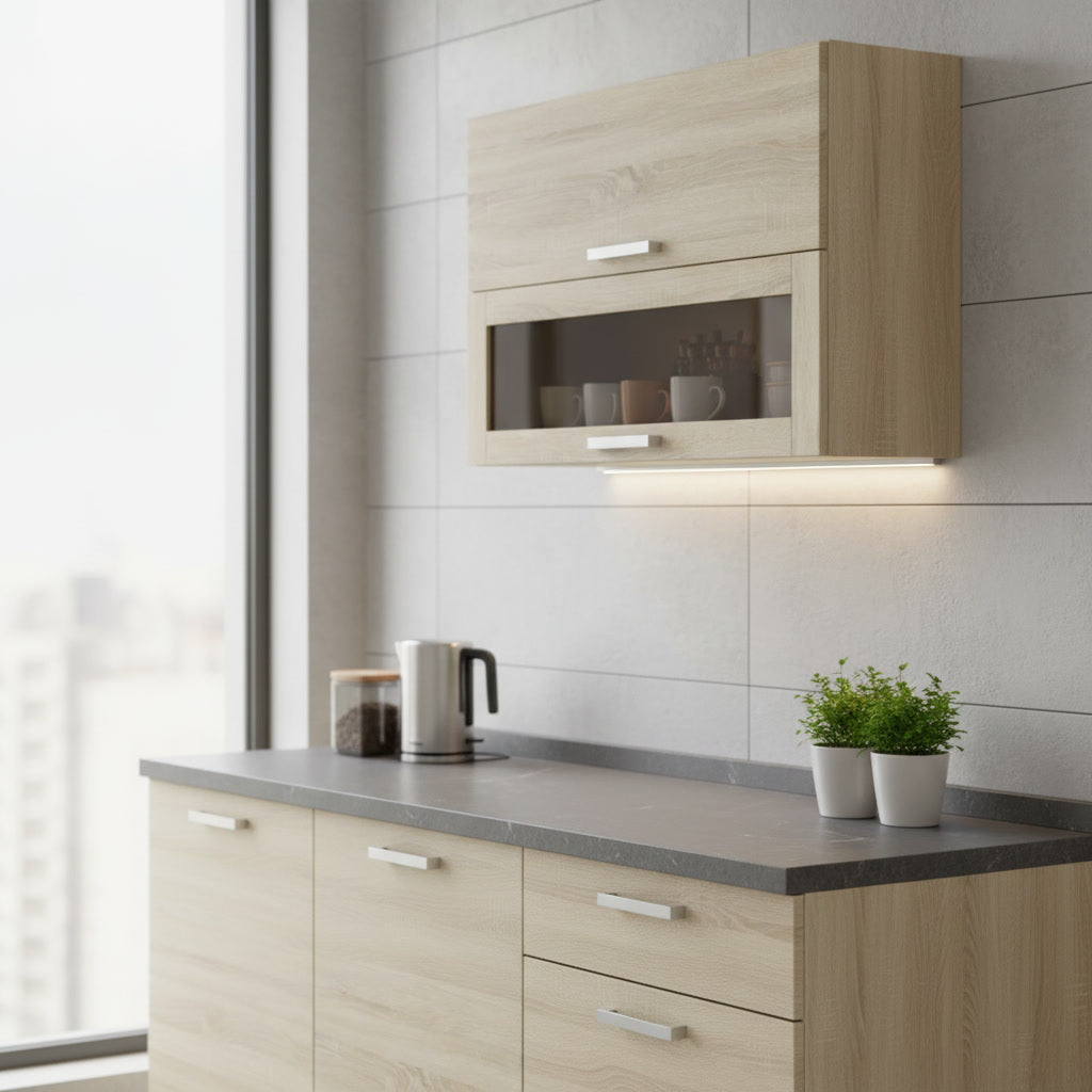 Meuble de cuisine vitré finition chêne Sonoma 80 x 31,6 x 72 cm