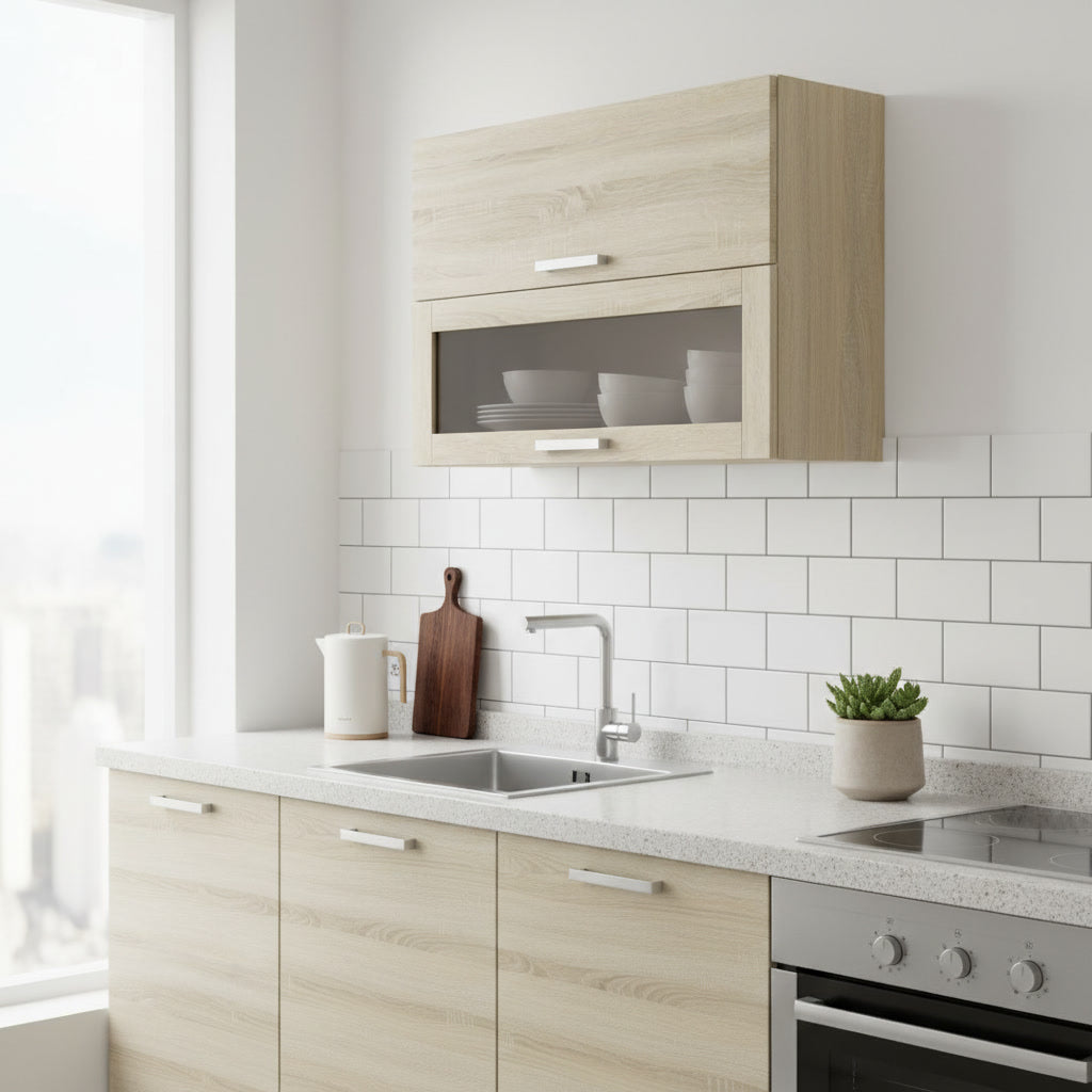 Meuble de cuisine vitré finition chêne Sonoma 80 x 31,6 x 72 cm