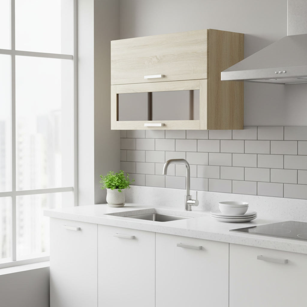 Meuble de cuisine vitré finition chêne Sonoma 80 x 31,6 x 72 cm